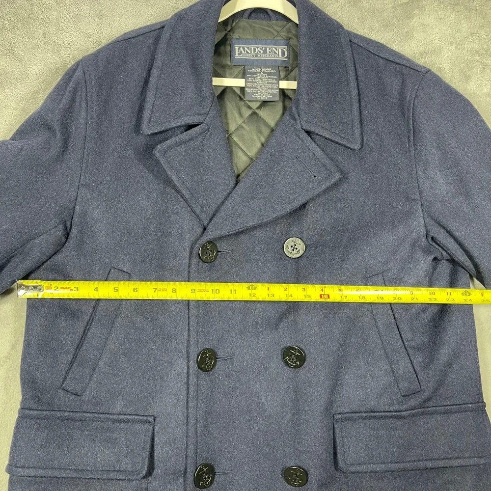 Lands End Mens Large 42-44 Wool Cashmere Peacoat Navy Insulated Vintage